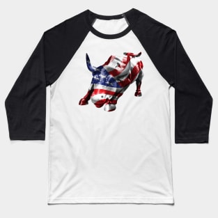 Wall Street Bull with American Flag Overlay Baseball T-Shirt